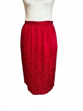 Vintage Red Silk Pencil Midi Skirt